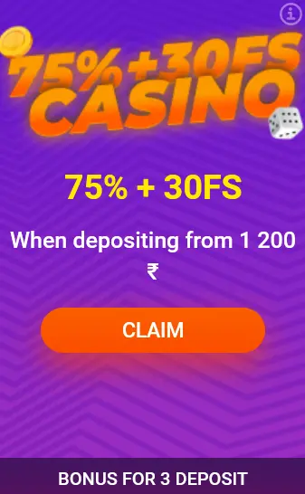 75% + 30FS Casino Bonus on 3rd Deposit