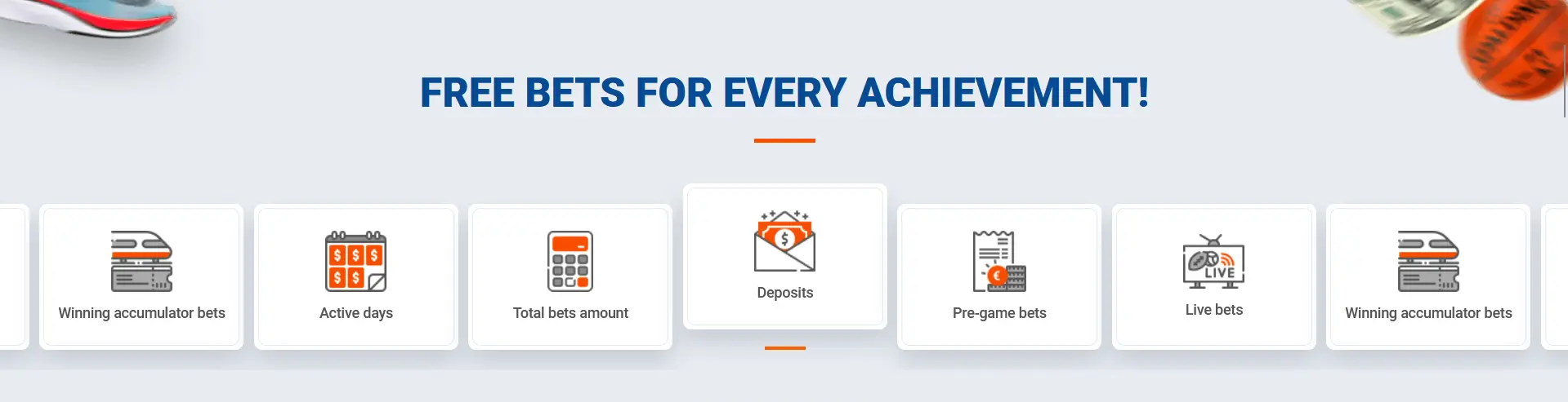 Accrual of coins and freebets for achievements