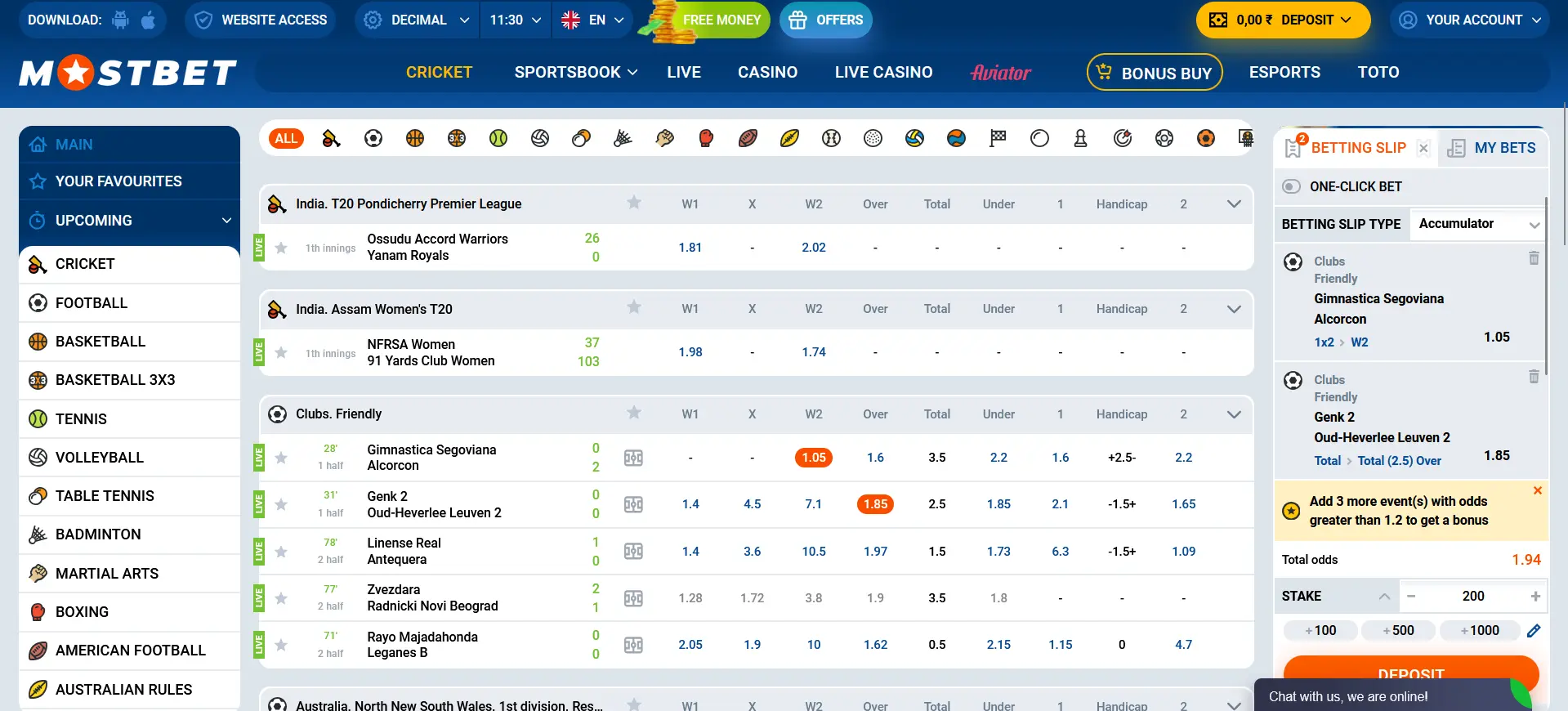 Bet types at Mostbet