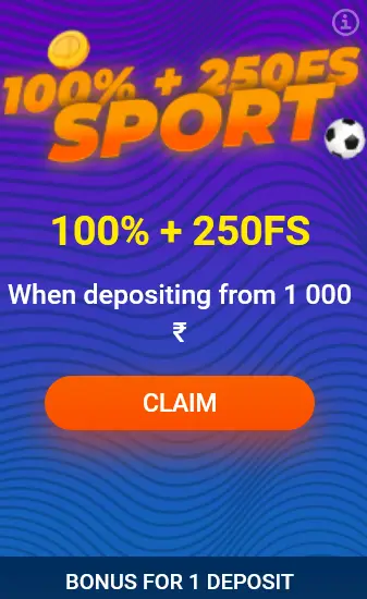 Bonus on 1st deposit 100% + 250FS Sport