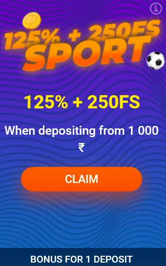 Bonus on 1st deposit 125% +250 FS Sport