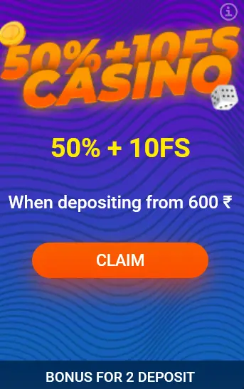 Bonus on 2nd deposit 50% + 10FS Casino Bonus on 2nd deposit 50% + 10FS Casino