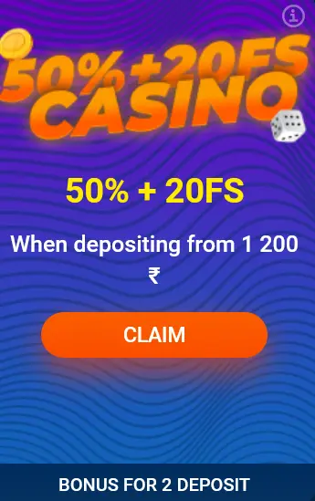 Bonus on 2nd deposit 50% + 20FS Casino
