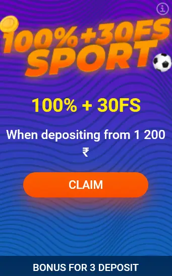Bonus on 3rd deposit 100% + 30FS Sport