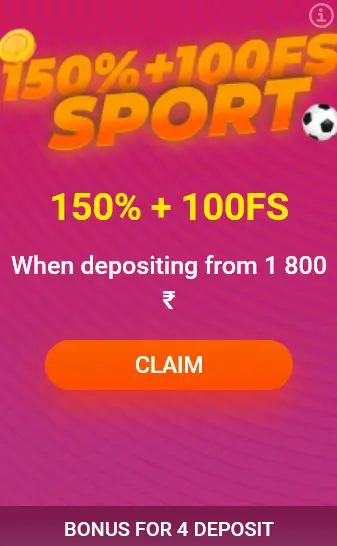 Bonus on 4th deposit 150% + 100FS Sports