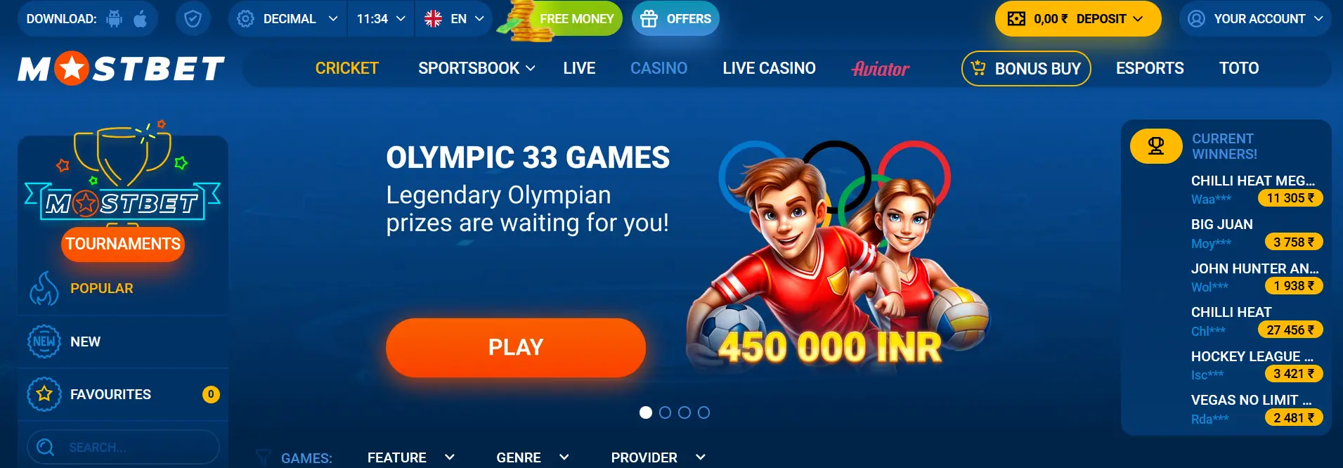 Casino at Mostbet in India