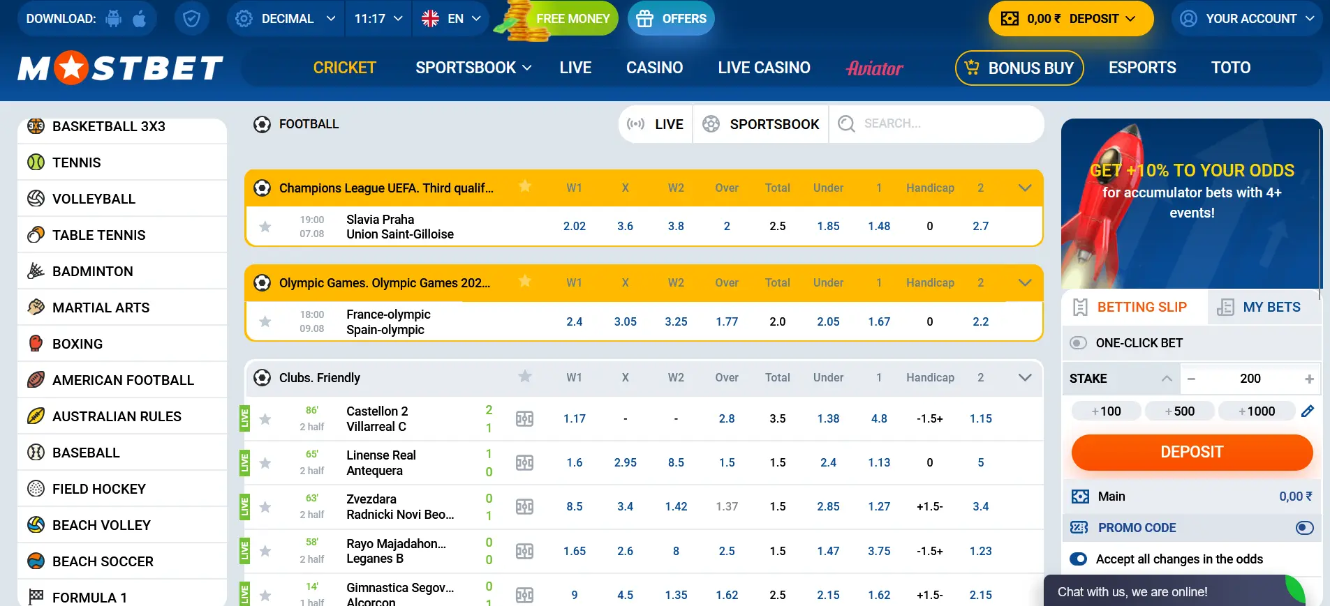 Football betting at Mostbet