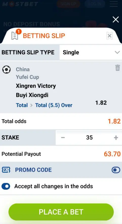 How to place a bet in the Mostbet mobile app