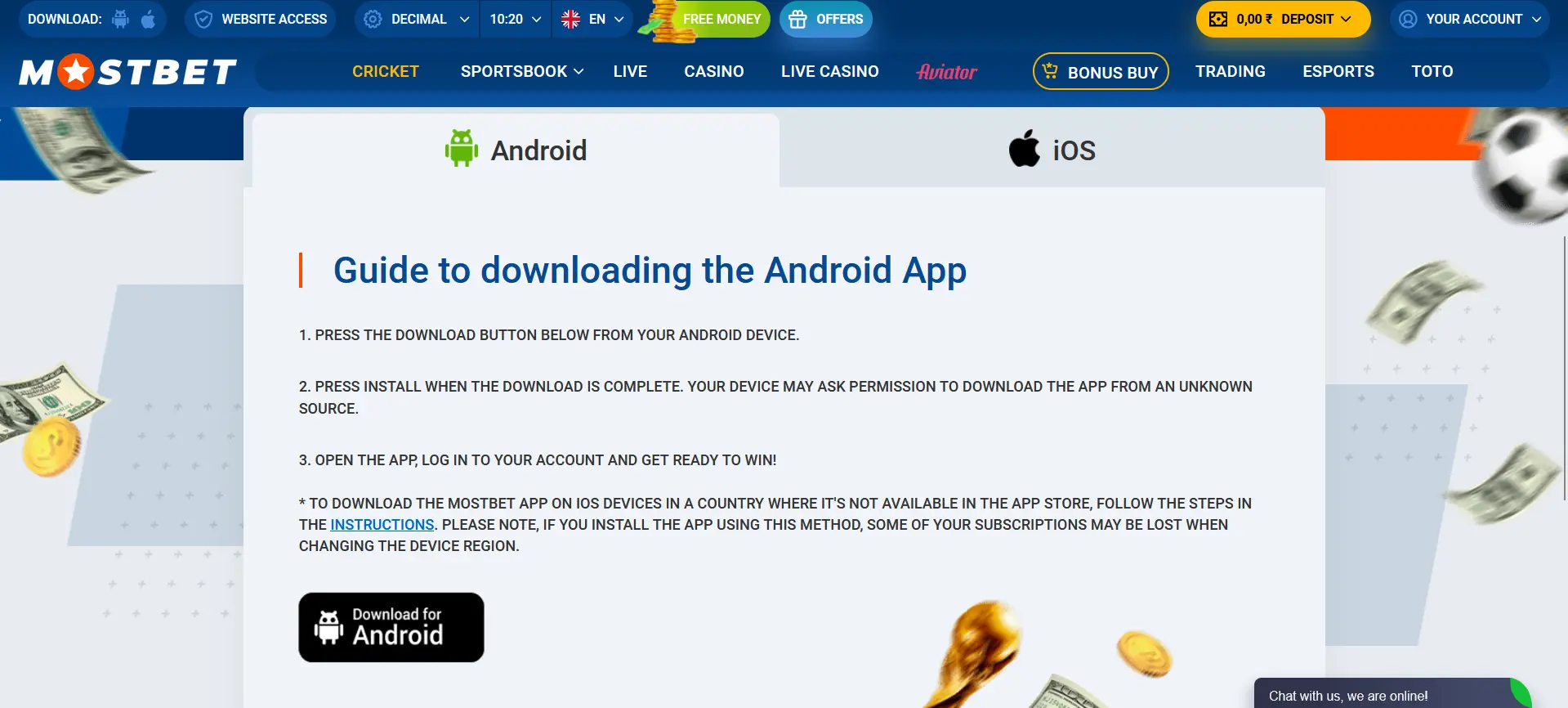 Instructions on how to install the Mostbet India mobile app on Android