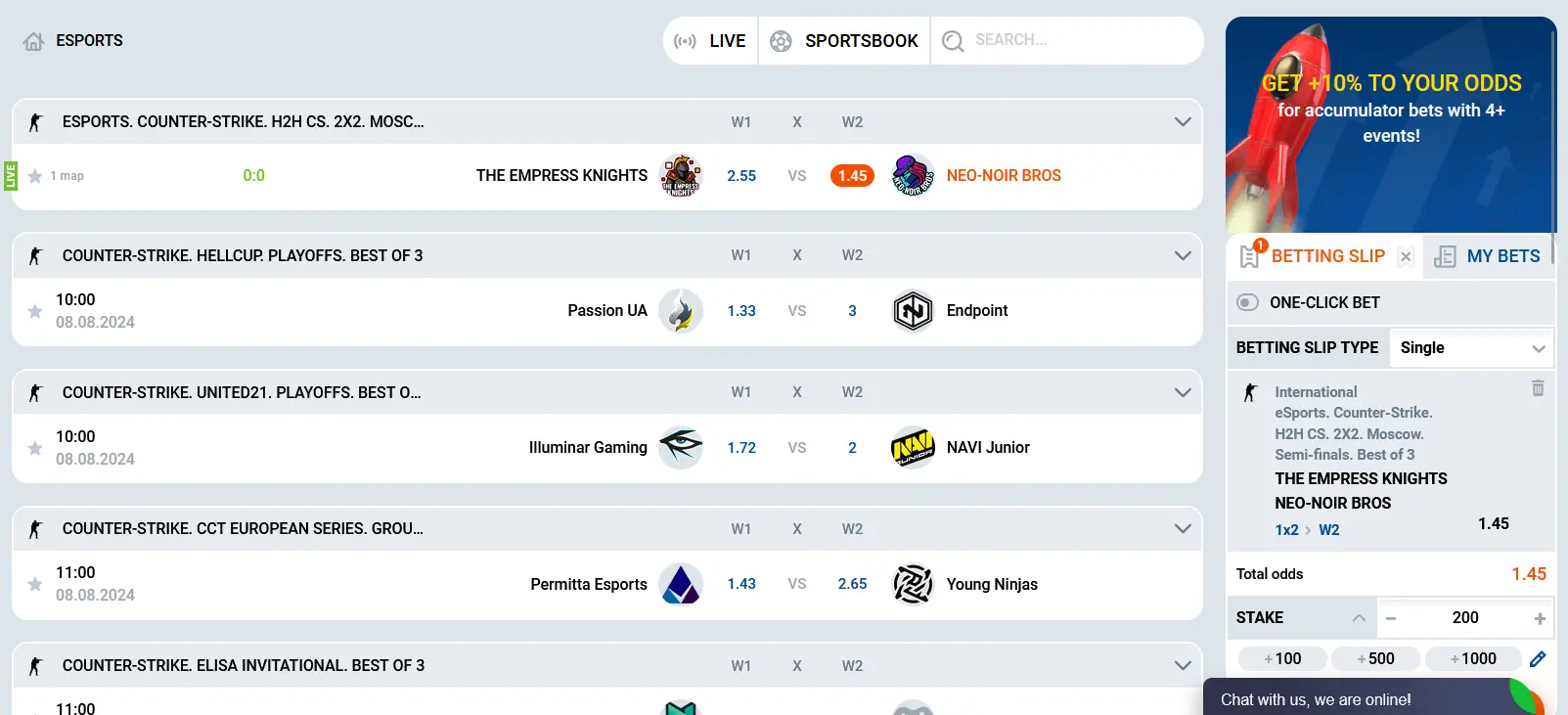 Types of CS bets available at Mostbet in India