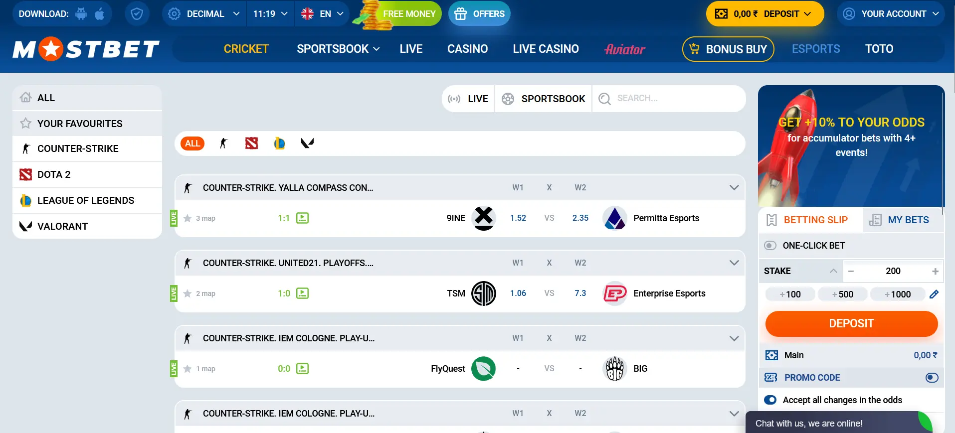 eSports at Mostbet